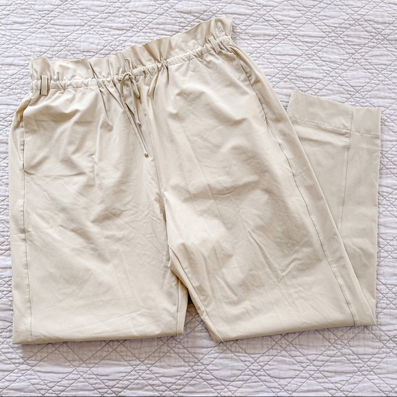 Carbon38 khaki paper bag elastic drawstring tie waist jogger trouser pant large - Picture 2 of 6